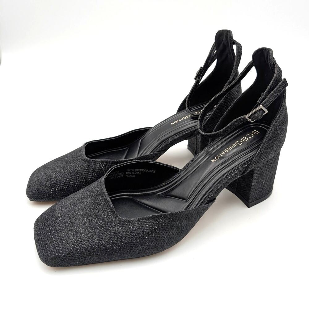 BCBGeneration Rola Shimmery Block Heel Pump Women's Black Size US7M EU37.5